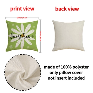 Macro detail of the 100% polyester linen texture and size of the daisy cushion cover