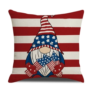 Patriotic gnome pillow cover with red and white stripes for Independence Day decor