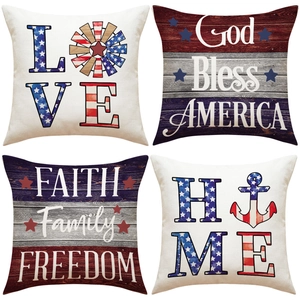 Throw Pillow Cover American Flag USA Patriotic Independence Day Decorative Cushion Case Polyester Linen Texture Home Decor Farmhouse