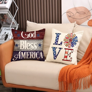 Set of 2 American patriotic throw pillow covers with God Bless America and Love prints