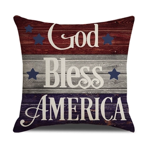 American style pillow cover with patriotic wood grain design and God Bless America print