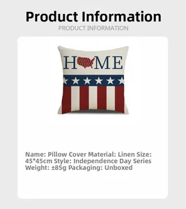 Detailed view of linen Independence Day pillow cover featuring stars and stripes map design