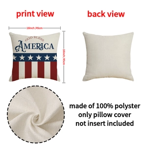 God Bless America patriotic pillow cover 18x18 with flag stars and red white stripes
