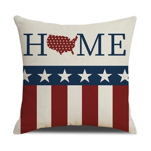 Detailed texture of Independence Day linen pillowcase with patriotic HOME print design