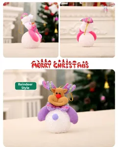 Close-up of glowing EVA snowman and reindeer night lights with plush hats for Christmas decor