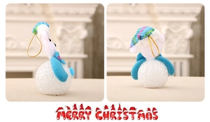 Dual-view close-up of LED EVA snowman ornament with blue scarf and glittery hat