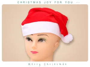 Classic red plush Santa hat with white trim shown on mannequin head display