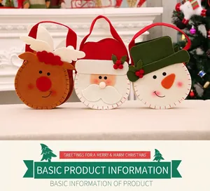 Detailed view of Christmas felt gift bags featuring Santa, Reindeer, and Snowman designs