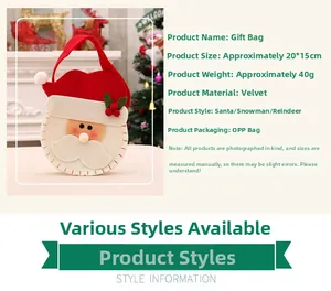 Detail showing 20x15cm red velvet Santa gift bag dimensions and soft plush texture