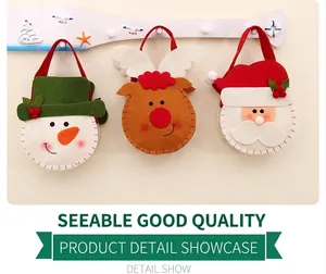 Detailed Christmas felt gift bags with snowman, reindeer and Santa Claus cartoon designs