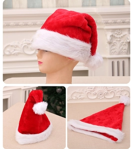 Detailed plush texture and white pom-pom on thickened red Christmas hats for adults
