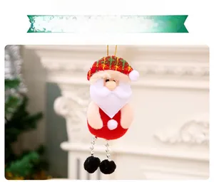 Detail of Santa Claus ornament with plaid hat and beaded legs for Christmas tree decor