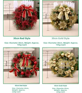 Detailed comparison of 30cm and 40cm Christmas wreaths in festive red and gold colors