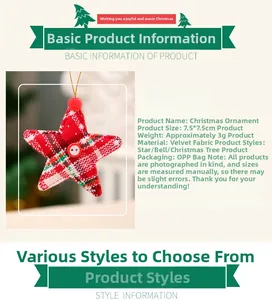 Detail view of red and white plaid star ornament with dimensions 7.5x7.5cm and button accent