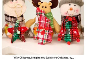 Festive Christmas plaid fabric ornaments and Santa themed candy jars set for holiday decor