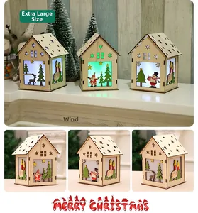 Extra-large LED glowing wooden Christmas house with festive laser-cut reindeer and snowman