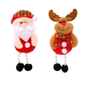 Christmas Santa Claus and reindeer plush ornaments for festive tree decorations
