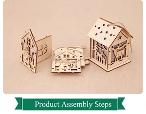 Macro view of DIY wooden Christmas cottage showing detailed laser-cut reindeer patterns
