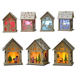 7-piece set of glowing wooden Christmas ornaments with LED lights and holiday reindeer designs