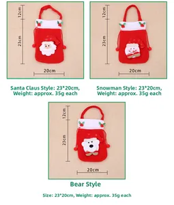 Detail view of 23x20cm Christmas drawstring gift bags featuring 3D Santa, Snowman and Bear