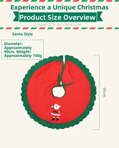 Detailed size chart for 90cm diameter Santa Claus non-woven Christmas tree skirt decor