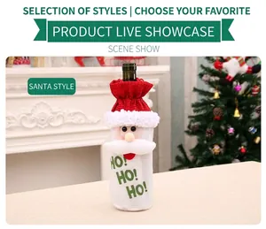 Detail of Santa Claus wine bottle cover with HO HO HO embroidery and plush white beard