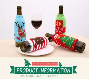 Detail of Christmas knitted beer bottle covers with elk and snowflake patterns