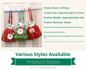 Detailed view of 37x21cm flannel Christmas gift bags featuring Santa and snowman patterns