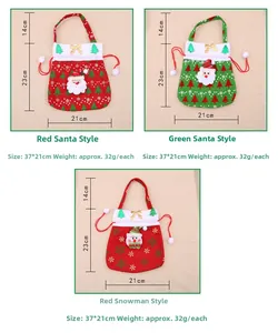Detailed size specifications for Christmas drawstring gift bags with plush doll designs