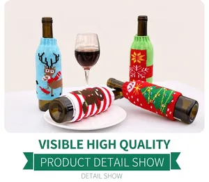 Detailed knitted Christmas beer bottle covers with reindeer, snowflake and tree patterns