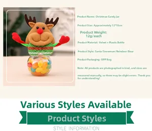 Detailed view of reindeer Christmas candy jar with clear base and plush top detail
