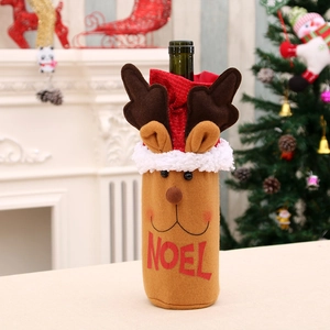 Christmas reindeer wine bottle cover with Noel text for festive holiday table decor
