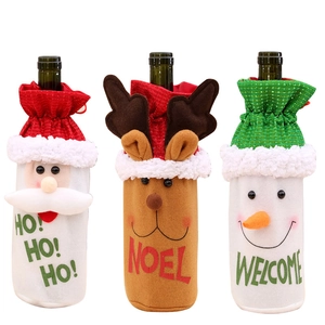 Three-piece Christmas wine bottle covers featuring Santa, Reindeer and Snowman designs