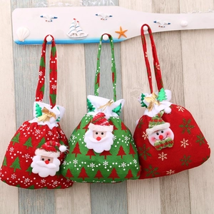 Christmas Drawstring Flannel Gift Bags Santa Claus Snowman Pattern Candy Bags Holiday Party Decor With Handle