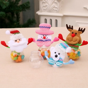 Mini Christmas candy jars set with plush Santa, Snowman, Reindeer and Bear lids