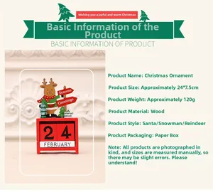 Detail of wooden reindeer advent calendar ornament with size specifications and dimensions