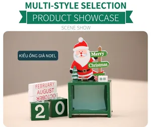 Detail of wooden Christmas countdown calendar with Santa Claus figure and date blocks