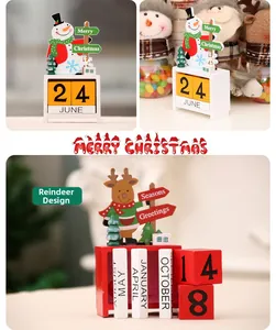 Detail of wooden Christmas countdown calendar with reindeer design and date blocks