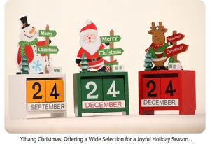 Detailed view of wooden Christmas countdown calendars featuring Santa, Snowman and Reindeer