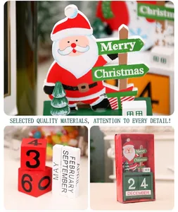 Detail of wooden Christmas advent calendar with Santa motif and gift box packaging