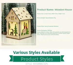 Vue détaillée d'une maison de Noël en bois DIY montrant les dimensions 10x10x16cm