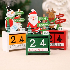Christmas Wooden Perpetual Calendar Desktop Ornament Manual Block Countdown Decoration Santa Snowman Reindeer Festive