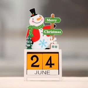 Christmas snowman wooden perpetual calendar desk ornament with manual date blocks
