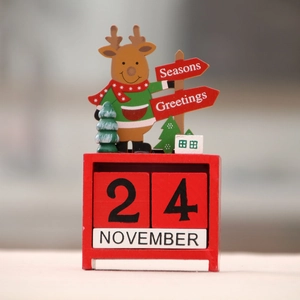 Creative Christmas wooden advent calendar with red base and reindeer festive ornaments