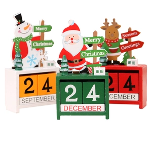 Three-piece set of wooden Christmas countdown calendars featuring Santa, Snowman, and Reindeer