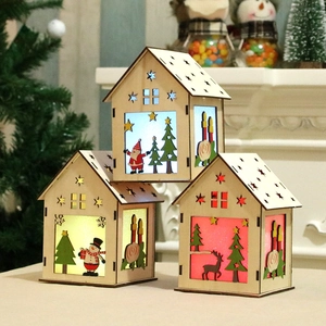 Maison Noël En Bois Lumière LED Cabine Lumineuse Assemblage DIY Décoration Bureau Ornement Vacances Cadeau Noël Père Noël Bonhomme Neige Renne Style