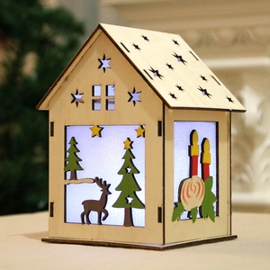 Maison de Noël en bois à assembler avec renne sculpté et toit étoilé lumineux