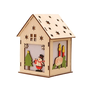 Maison de Noël DIY en bois avec lumière LED et motif bonhomme de neige pour décoration