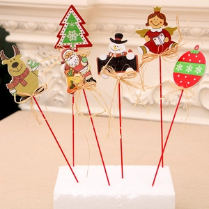 Pics de Noël en Bois Père Noël Bonhomme de Neige Renne Sapin Ange Décoratifs pour Plantes Jardin Gâteau Fête Noël