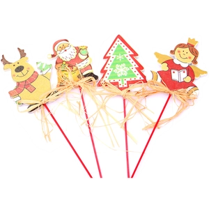 Lot de 4 pics de Noël en bois avec Père Noël, renne, sapin et figurines d'ange